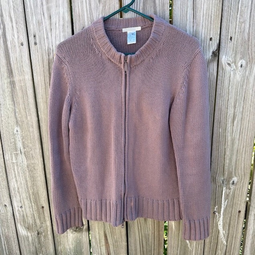 Minimalist Gorpcore Esprit Full Zip Sweater 10/12 Mauve Chunky Cotton Knit